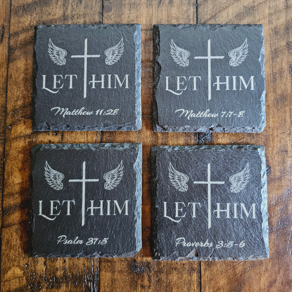 Let Him Custom Slate Coaster Set